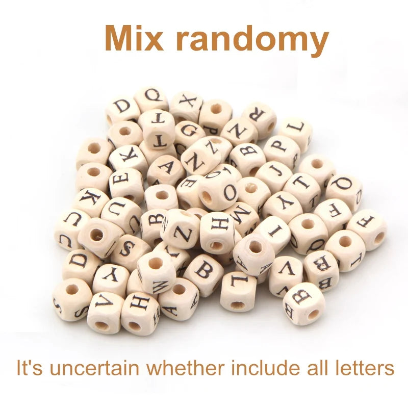 400Pcs 10mm Natural Wooden Alphabet Beads Cube Square Dice Letter Beads