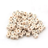 400Pcs 10mm Natural Wooden Alphabet Beads Cube Square Dice Letter Beads