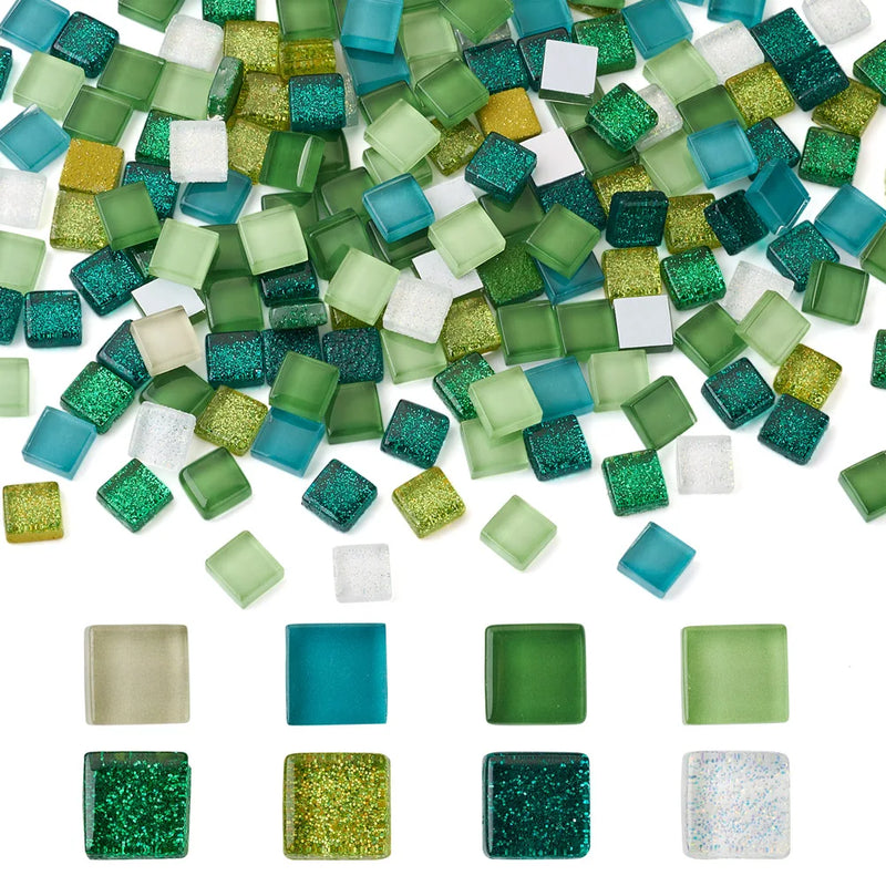 400Pcs Glass Cabochons Mosaic Tiles with Glitter DIY Crafts Decoration 10x10x4mm
