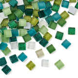 400Pcs Glass Cabochons Mosaic Tiles with Glitter DIY Crafts Decoration 10x10x4mm