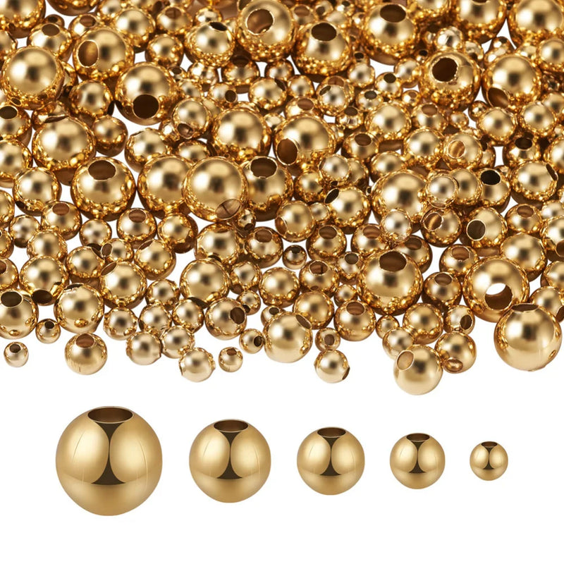 400Pcs 304 Stainless Steel Round Beads Golden for DIY Jewelry Making