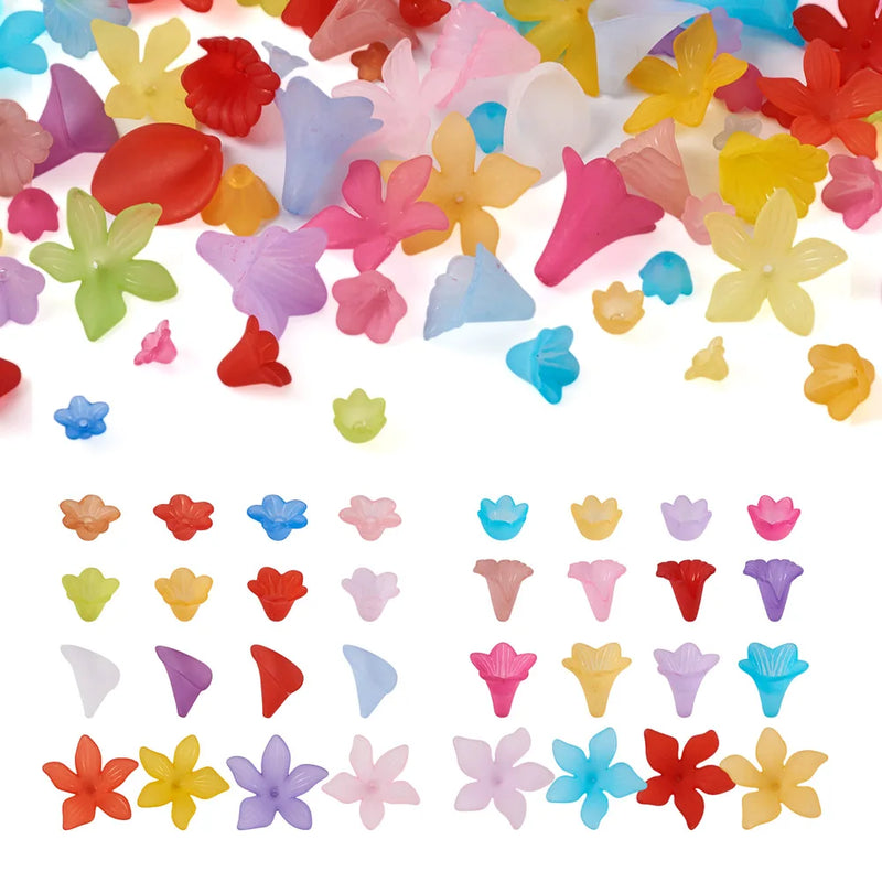 400Pcs Mixed Frosted Acrylic Flower Beads Cap Spacer Charms DIY Jewelry Making