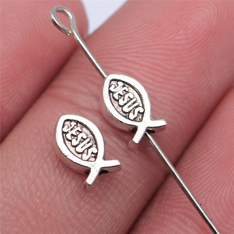 400pcs Antique Silver Jesus Fish Beads 8x5mm