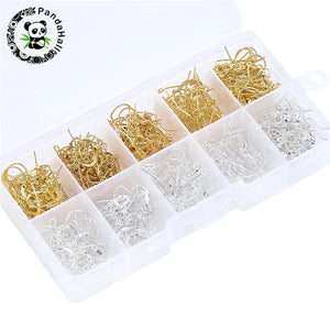 400pcs Brass Earring Hooks Ear Wire for Jewelry Making 5 Styles Golden Silver
