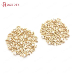 10PCS High Champagne Brass Zircon Circle Charms Pendants Jewelry Making