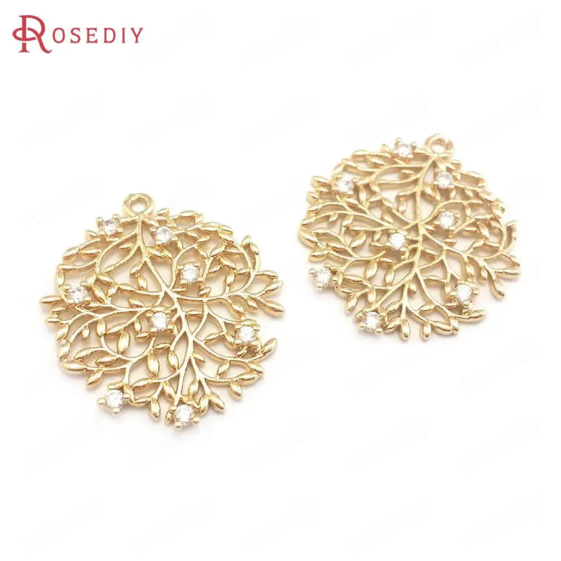 10PCS High Champagne Brass Zircon Circle Charms Pendants Jewelry Making