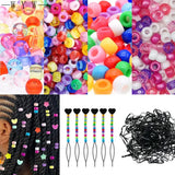 401Pcs Hair Beads Kit for Kids with Rainbow Beads and Elastic Bands