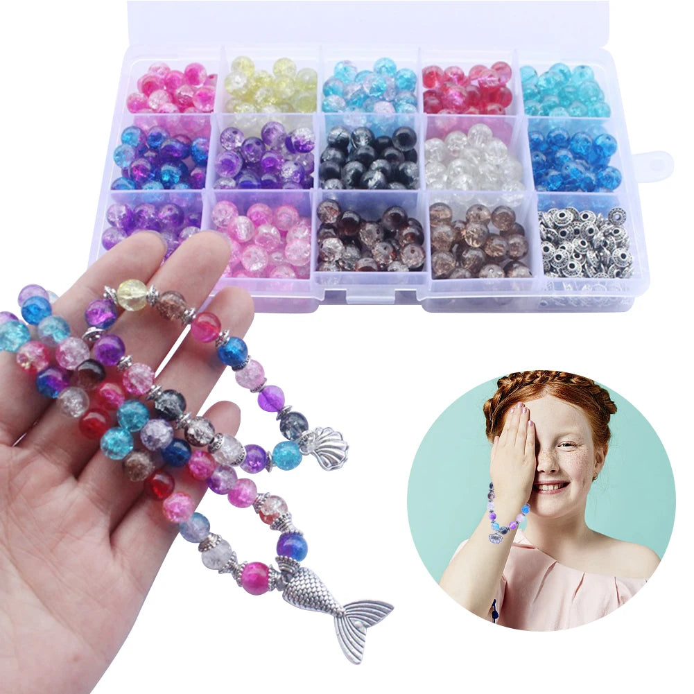 401pcs Crackle Glass Bead Bracelet Necklace DIY Craft Gift