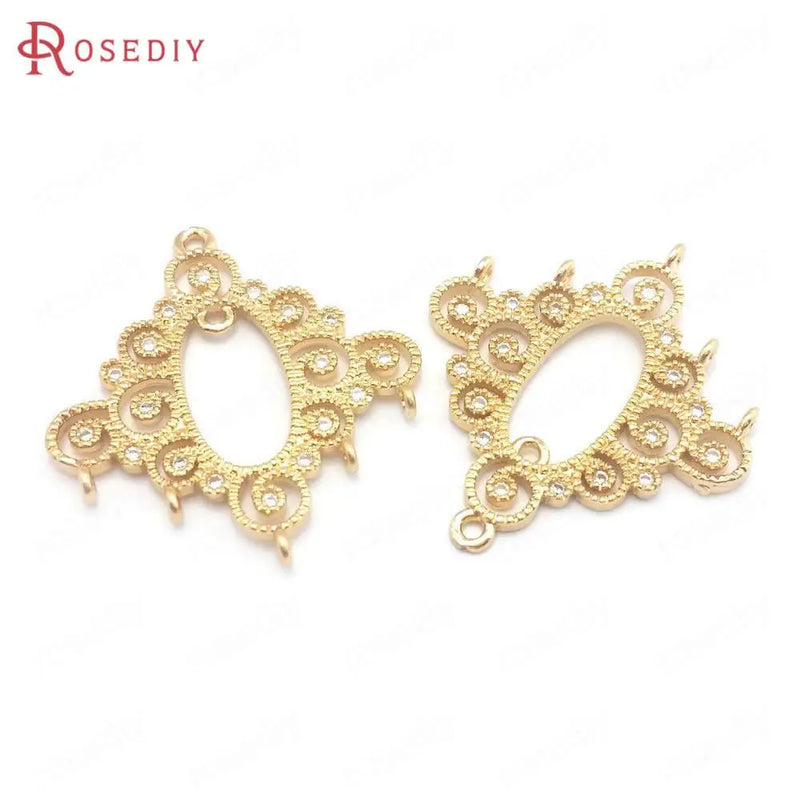 10PCS 25x28MM Champagne Brass Zircon Earring Charms DIY Jewelry Making