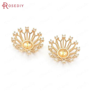 10PCS Champagne Brass Zircon Flower Bead Caps DIY Jewelry Making