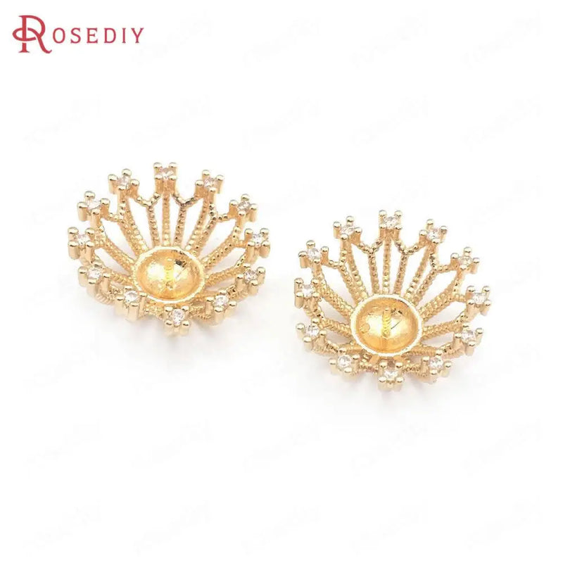 10PCS Champagne Brass Zircon Flower Bead Caps DIY Jewelry Making