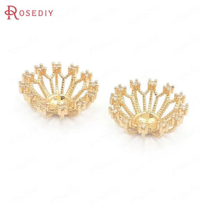 10PCS Champagne Brass Zircon Flower Bead Caps DIY Jewelry Making