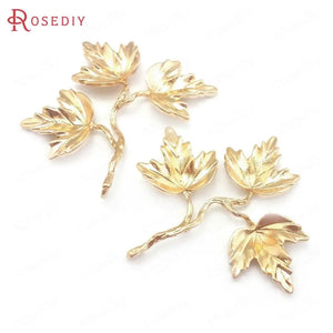 10PCS 35x41MM Champagne Brass Maple Leaf Charms Pendants