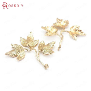10PCS 35x41MM Champagne Brass Maple Leaf Charms Pendants