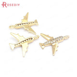 6PCS 12.8x14MM 24K Brass Zircon Aircraft Charms Pendants DIY Jewelry Making