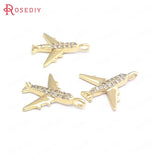 6PCS 12.8x14MM 24K Brass Zircon Aircraft Charms Pendants DIY Jewelry Making