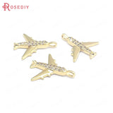 6PCS 12.8x14MM 24K Brass Zircon Aircraft Charms Pendants DIY Jewelry Making