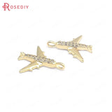 6PCS 12.8x14MM 24K Brass Zircon Aircraft Charms Pendants DIY Jewelry Making