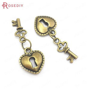 30PCS Antique Bronze Love Lock/Key Charms Pendants DIY Jewelry Making Supplies