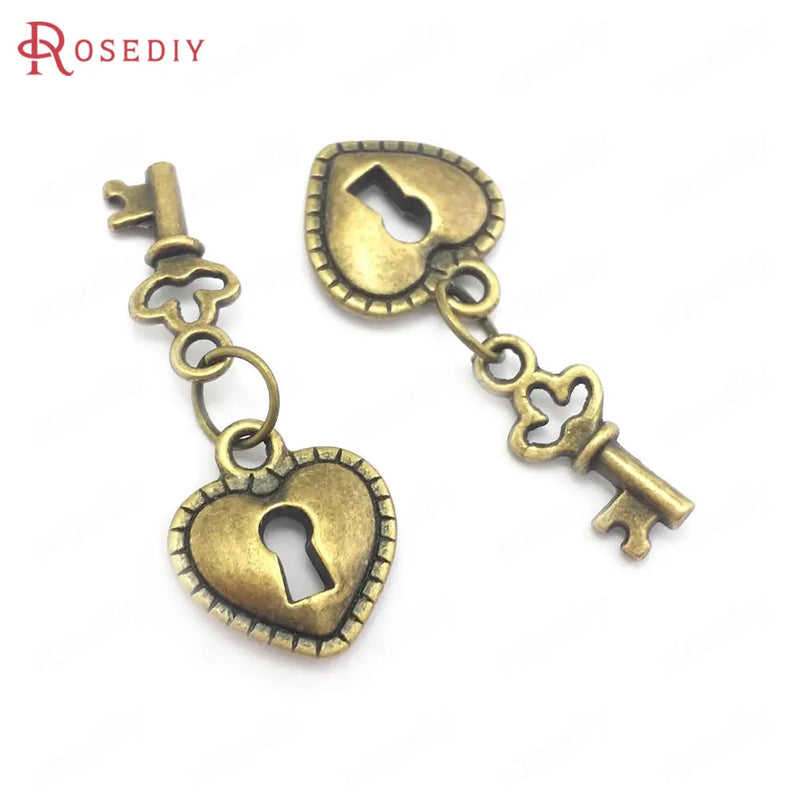 30PCS Antique Bronze Love Lock/Key Charms Pendants DIY Jewelry Making Supplies
