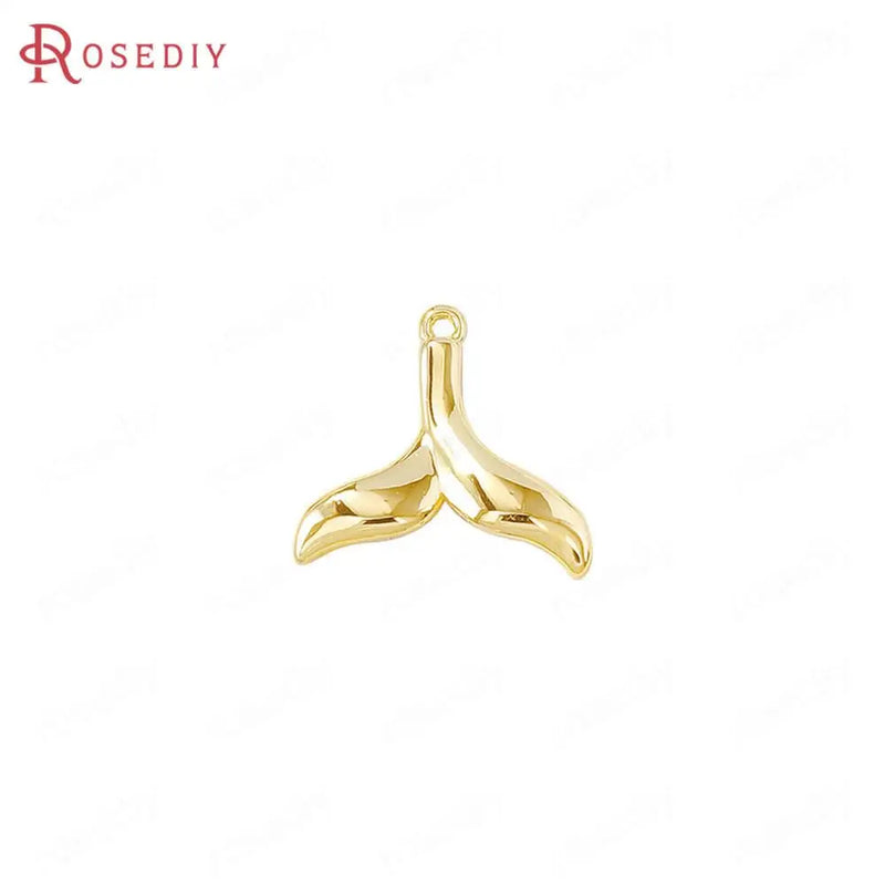 6PCS 13x12MM 24K Brass Whale Tail Charms Pendants DIY Jewelry Making Supplies