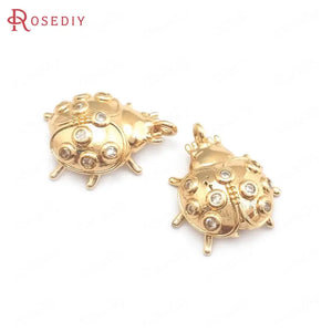 10PCS Champagne Brass Ladybug Charms Pendants Jewelry Making DIY Findings