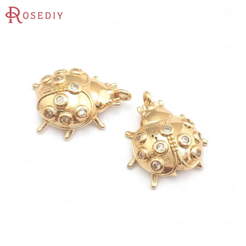 10PCS Champagne Brass Ladybug Charms Pendants Jewelry Making DIY Findings