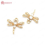 10PCS Brass Zircon Dragonfly Charms Pendants Jewelry Making