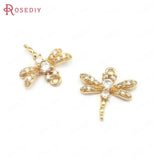 10PCS Brass Zircon Dragonfly Charms Pendants Jewelry Making