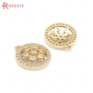 10PCS Champagne Brass Zircon Flower Charms Pendants for DIY Jewelry Making