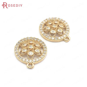 10PCS Champagne Brass Zircon Flower Charms Pendants for DIY Jewelry Making