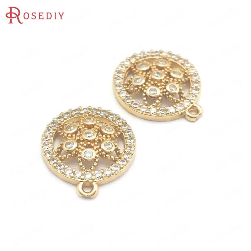 10PCS Champagne Brass Zircon Flower Charms Pendants for DIY Jewelry Making