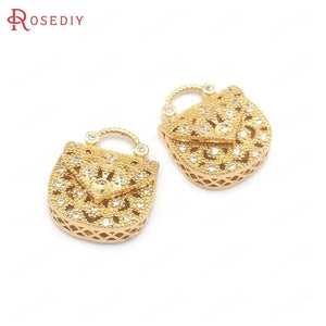 6PCS 17.5x14.5MM Champagne Brass Zircon Handbag Charms Pendants