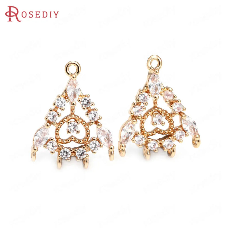 6PCS High Champagne Brass Zircon Heart Charms Pendants