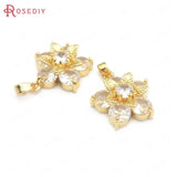 4PCS Flower 24K Brass Zircon Necklaces Charms Pendants Jewelry Making