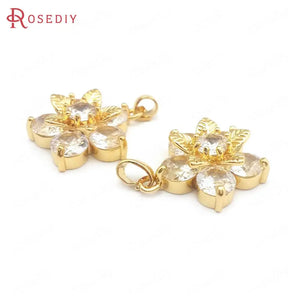 4PCS Flower 24K Brass Zircon Necklaces Charms Pendants Jewelry Making