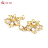 4PCS Flower 24K Brass Zircon Necklaces Charms Pendants Jewelry Making