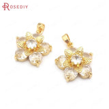 4PCS Flower 24K Brass Zircon Necklaces Charms Pendants Jewelry Making