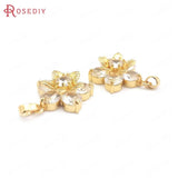 4PCS Flower 24K Brass Zircon Necklaces Charms Pendants Jewelry Making