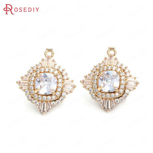 4PCS Champagne Brass Zircon Square Charms for Jewelry Making