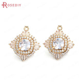 4PCS Champagne Brass Zircon Square Charms for Jewelry Making
