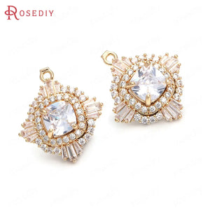 4PCS Champagne Brass Zircon Square Charms for Jewelry Making