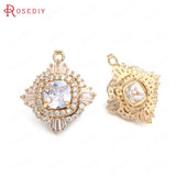 4PCS Champagne Brass Zircon Square Charms for Jewelry Making