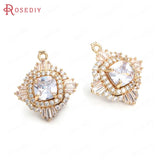 4PCS Champagne Brass Zircon Square Charms for Jewelry Making