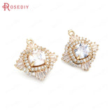 4PCS Champagne Brass Zircon Square Charms for Jewelry Making