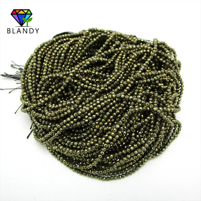 Natural Marcasite Stone Beads 2.0mm Round Faceted Cut for Jewelry Making