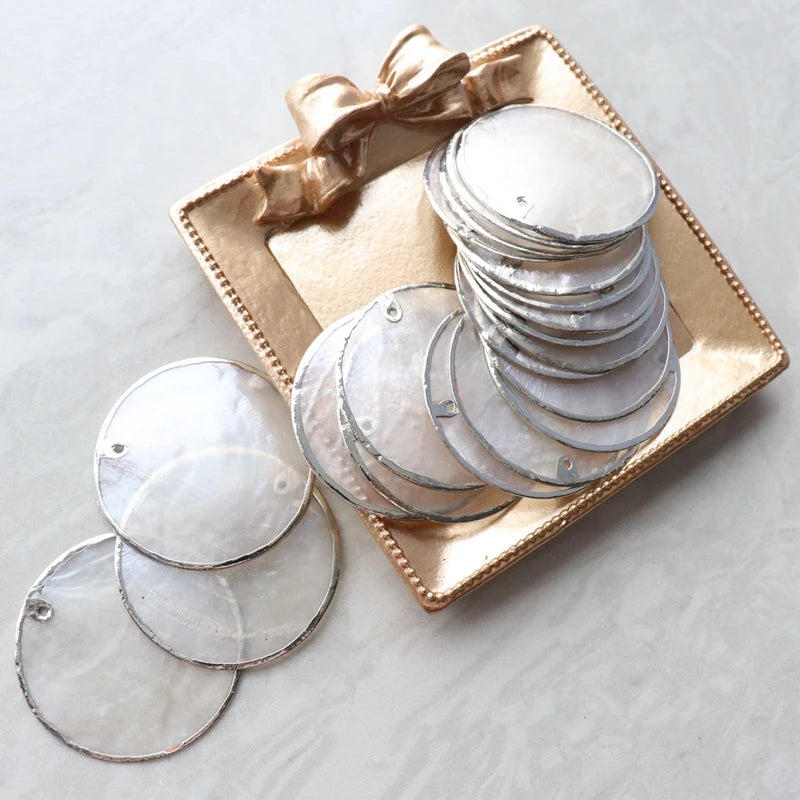 15Pcs Nickel Side Natural Mirror Freshwater Shell Flat Round Charms