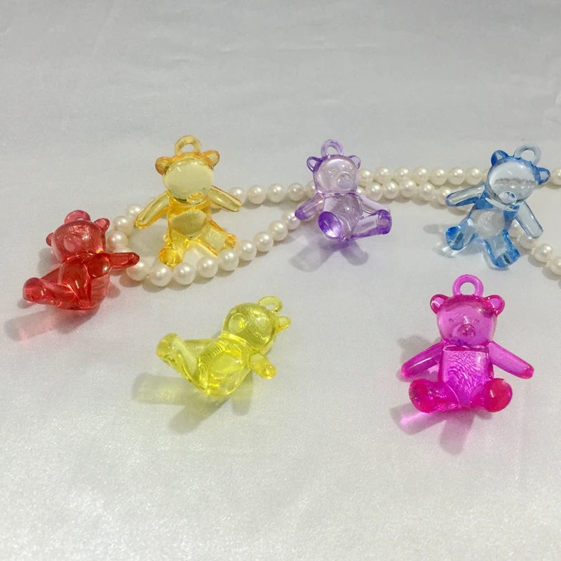 40Pcs Clear Colorful Bear Shape Resin Plastic Acrylic Pendants Charms