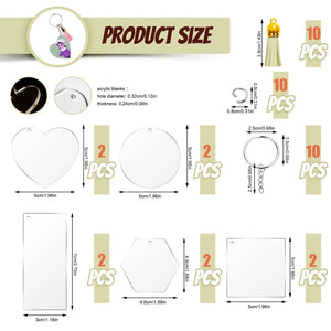 40PCS Clear Acrylic Keychains for Vinyl Kits, 5 Shapes Blanks Key Chain Rings