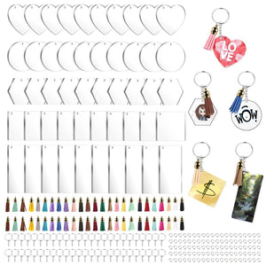 40PCS Clear Acrylic Keychains for Vinyl Kits, 5 Shapes Blanks Key Chain Rings